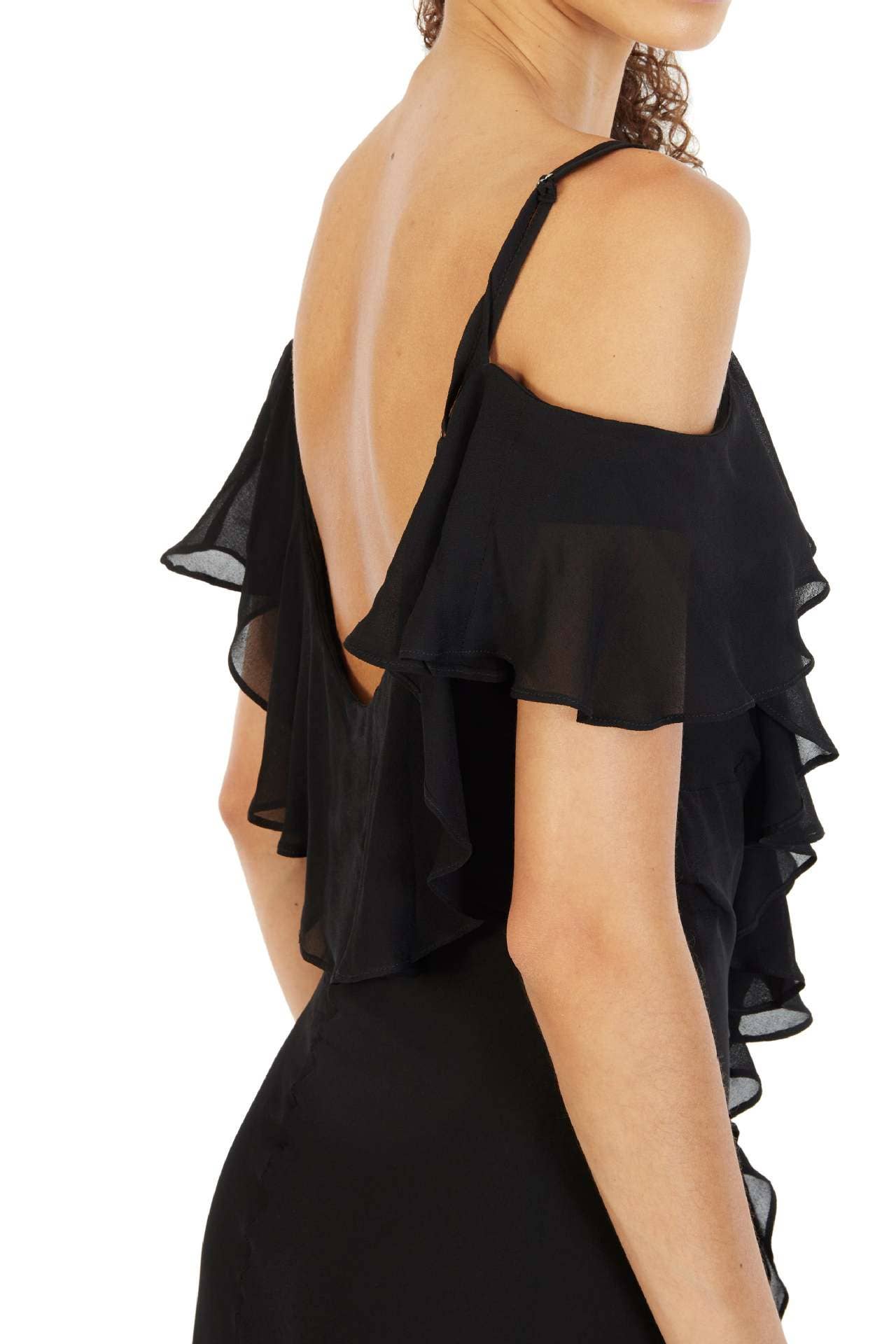 V-NECK SLIT FLESH-THROUGH FLANGED CHIFFON SKIRT
