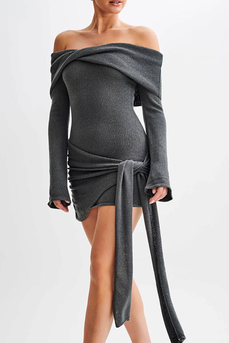 CWDSD7823_SEXY OFF-THE-SHOULDER KNITTED SHORT DRESS