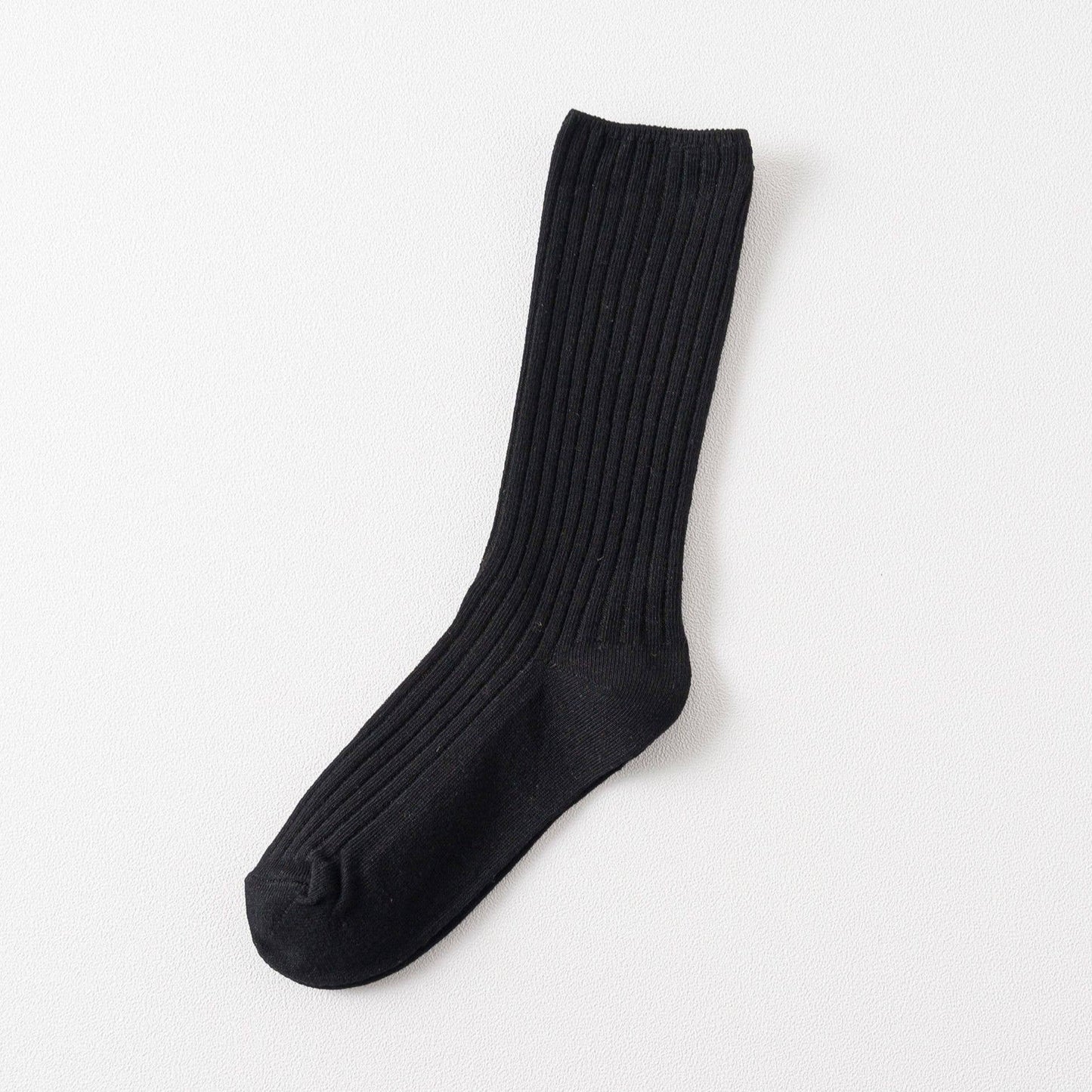 Solid Color Vertical Stripes Cotton Crew Socks_CWMS074