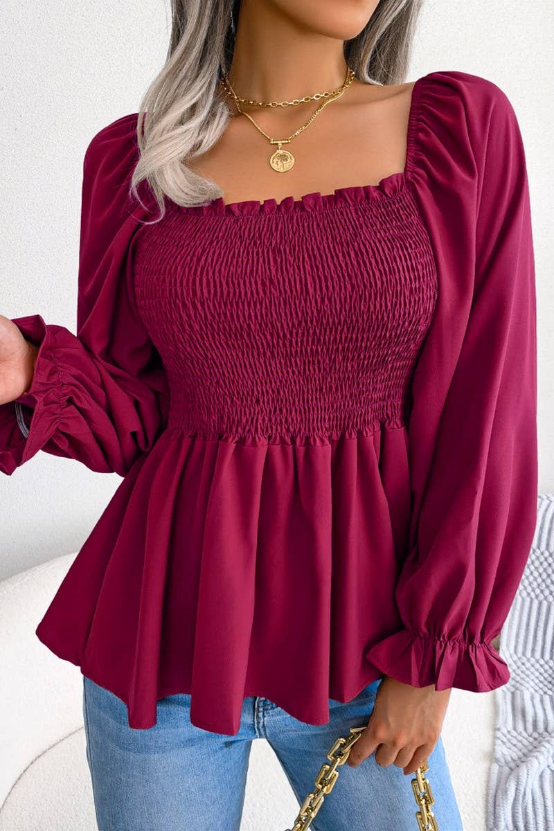 WOODEN EAR EDGE SQUARE COLLAR LONG SLEEVE SHIRT_CWTSTL1038