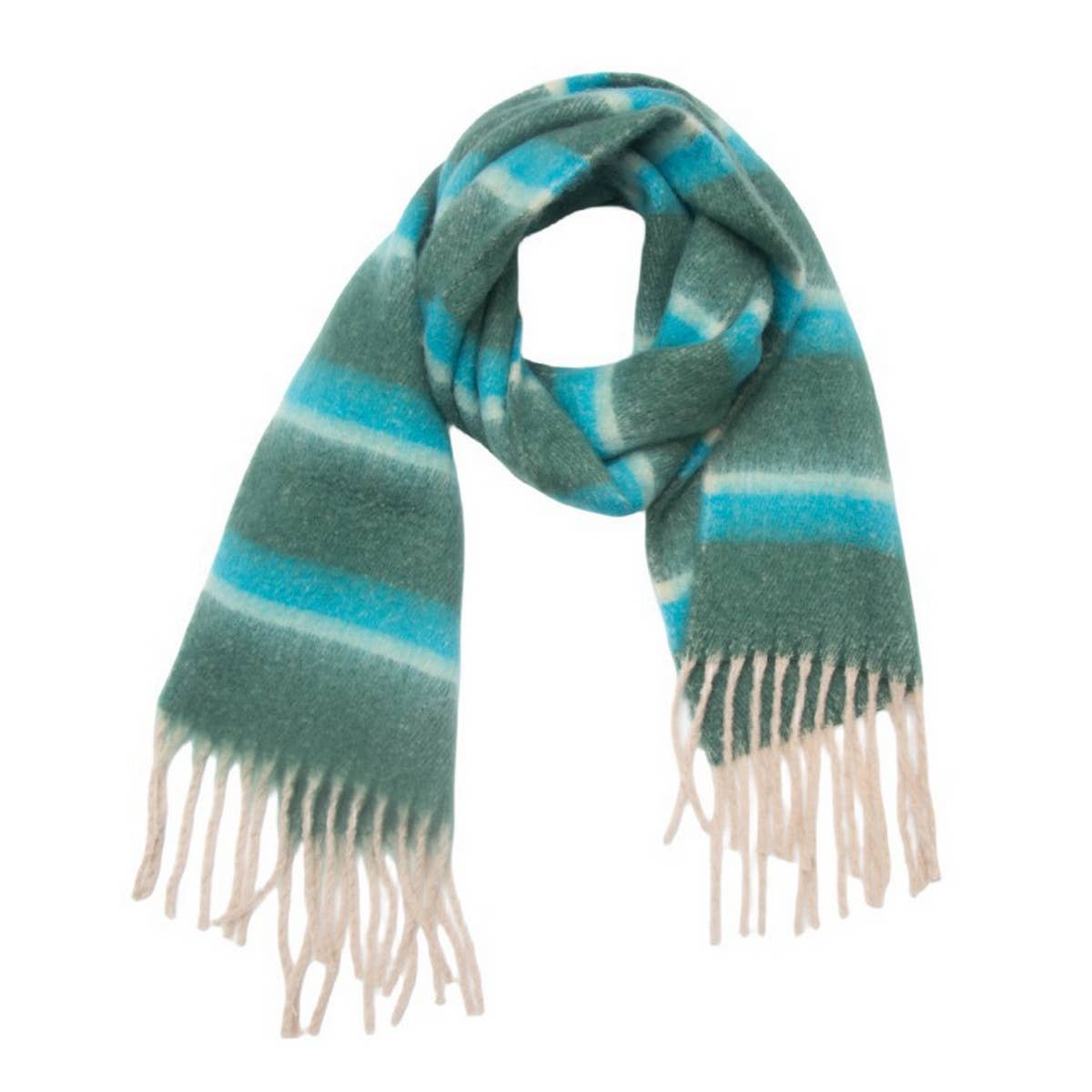 Chunky Fringe Stripe Scarf ?  Winter Yarn Wrap