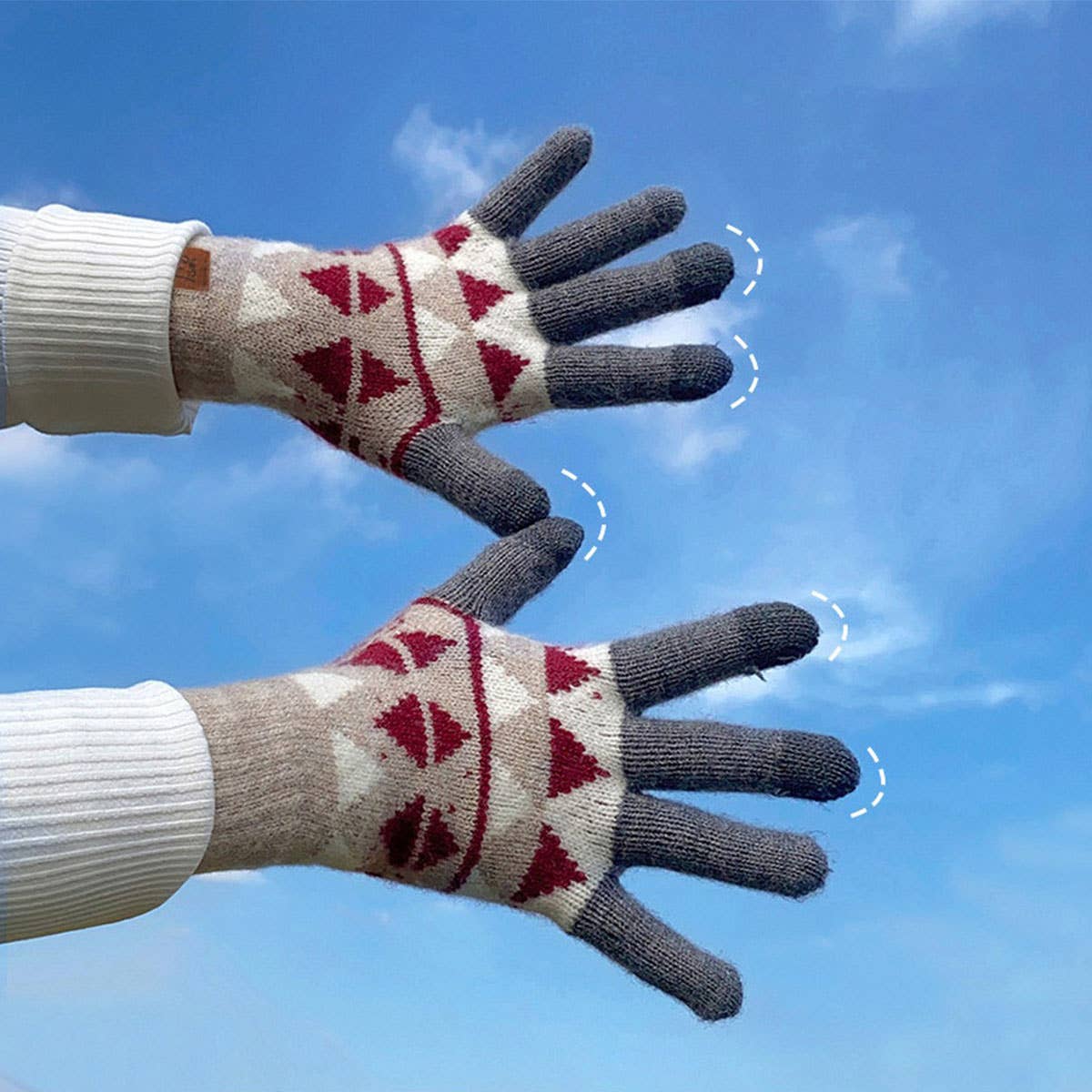 KNITTED FLEECE PLAID TOUCH SCREEN WARM GLOVES_CWAG0371