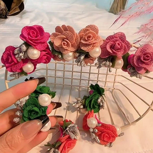 Pearl Fabric Flower Stud Earrings ??Unique Design_CWMM6256