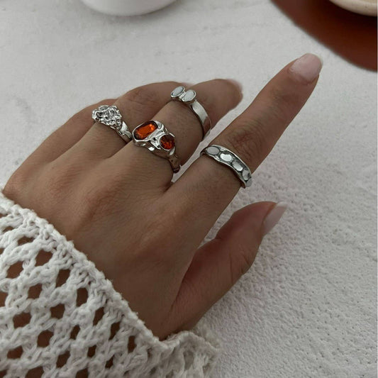 WOMEN'S GEOMETRIC ALLOY DIAMOND RING SET