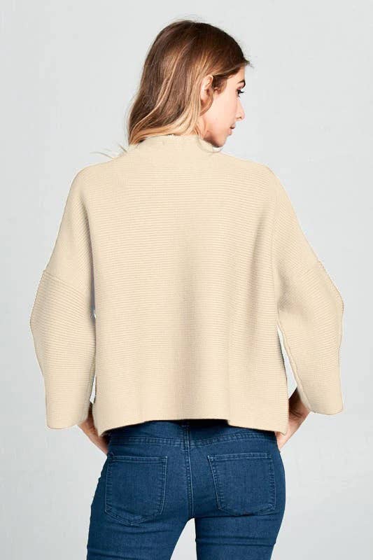 KNIT SOLID COLOR SWEATER WITH NINE-POINT SLEEVES