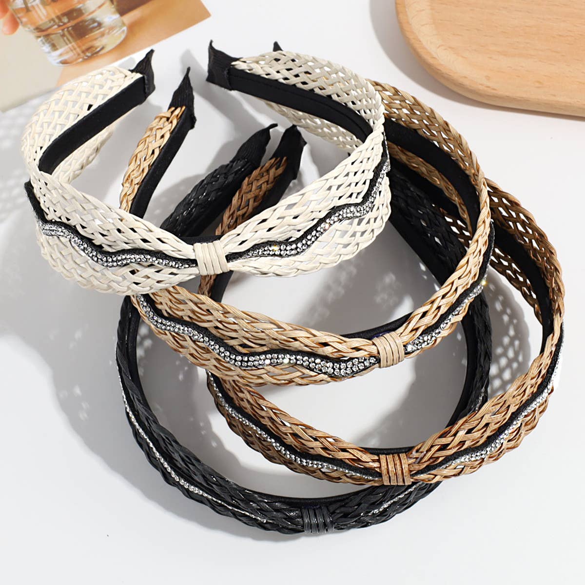 WAVE RHINESTONE KNOTTED BRAIDED HEADBAND