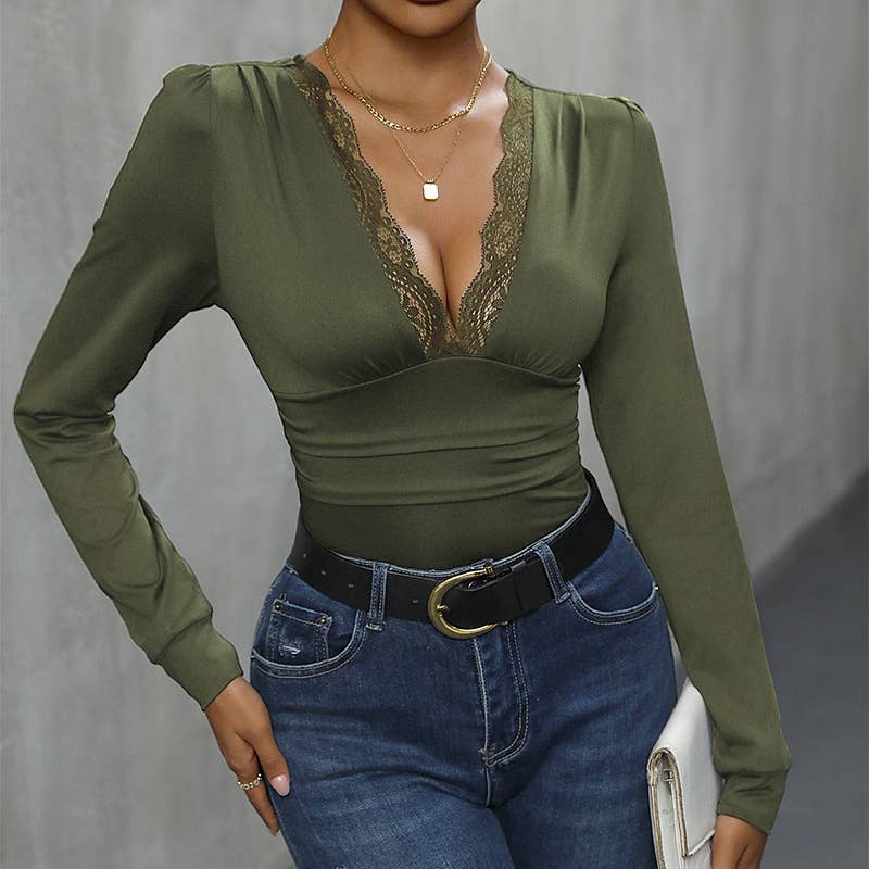 Lace patchwork V-neck jumpsuit