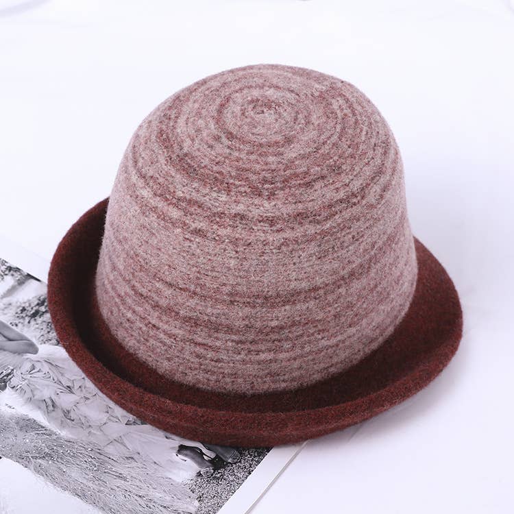 WOMEN RETRO WARM CURLING FELT HAT BUCKET HAT_CWAH0610