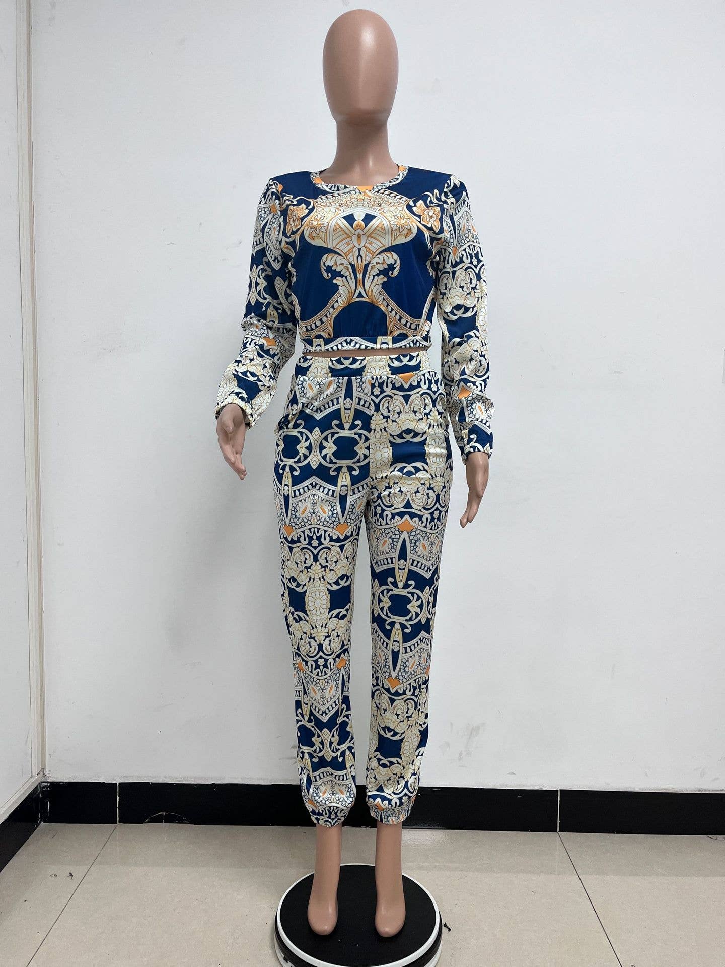 Long sleeves printed straps two-piece set