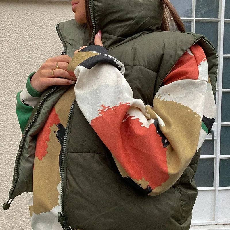 Solid-color short zipper stand-up collar vest