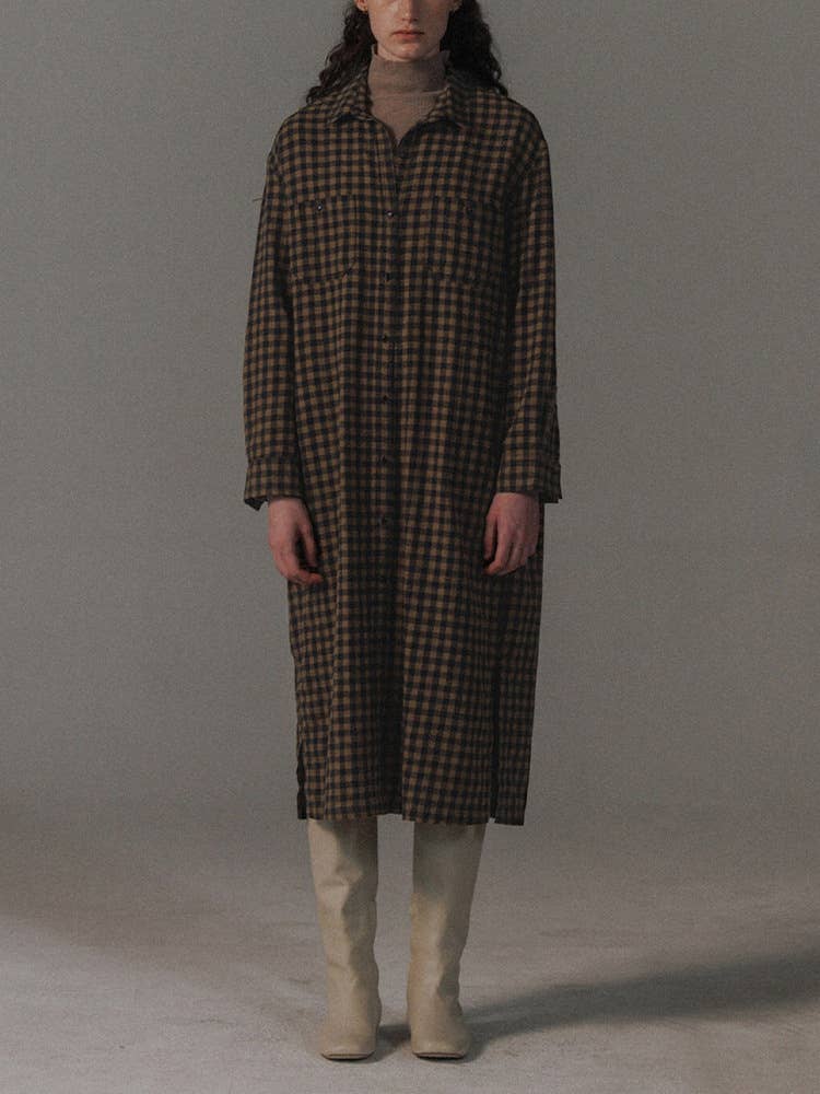 Retro lapel long shirt dress