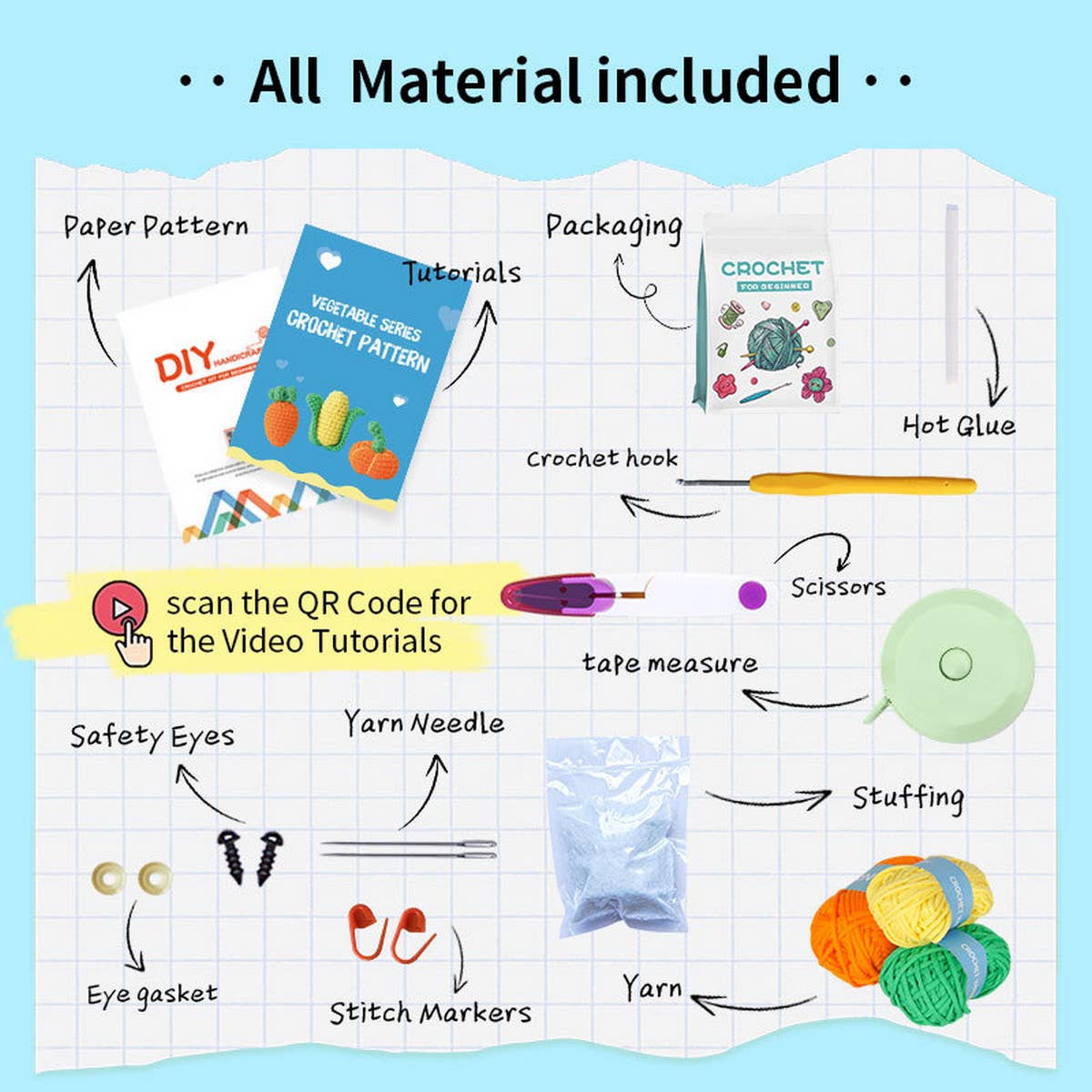 CROCHET MATERIAL BAG VEGETABLE SET