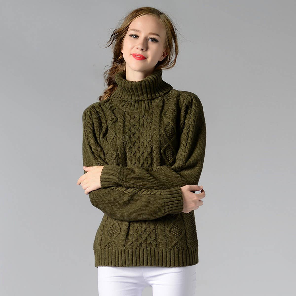 Turtleneck long-sleeved floral base sweater