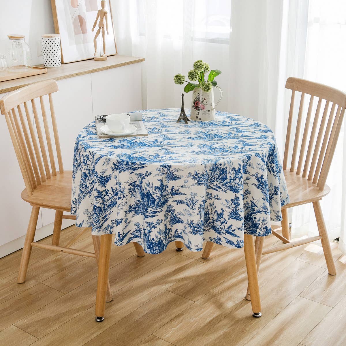 ROUND SKETCH FLOWER PRINT TABLECLOTH