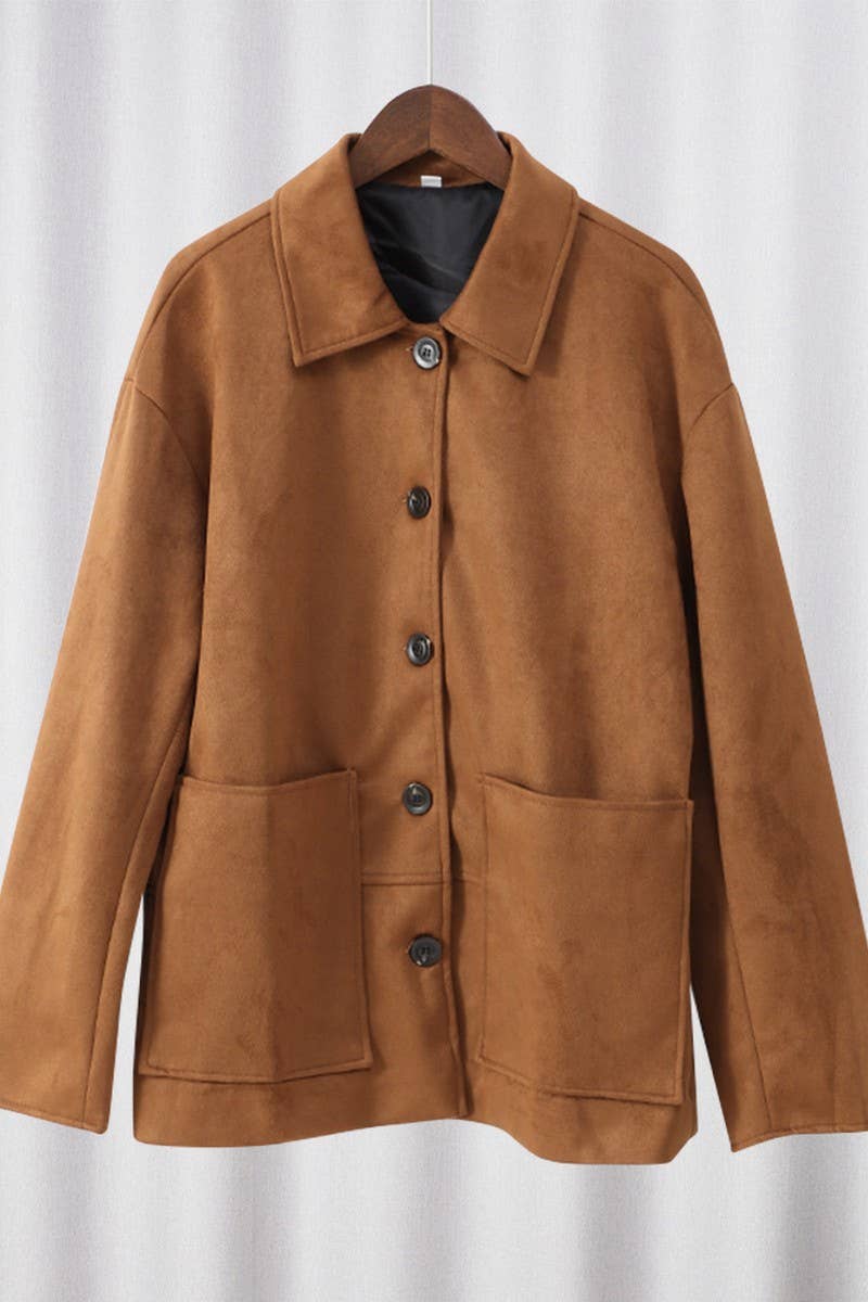 CWOCO0963_BROWN FROSTED LAPEL POCKET SINGLE-BREASTED JACKET