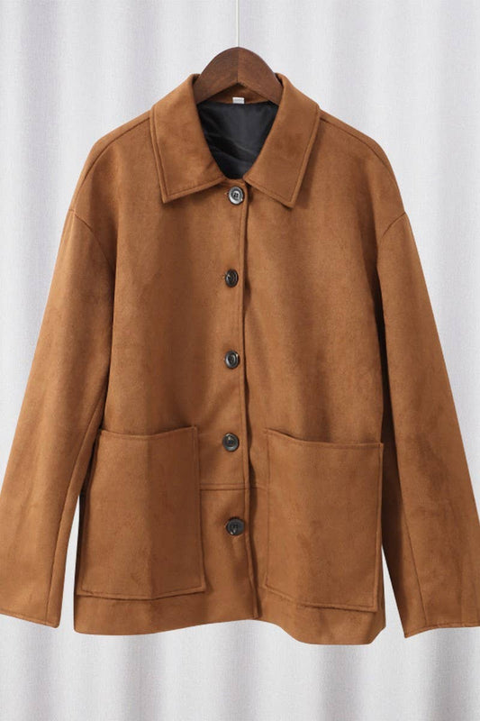 CWOCO0963_BROWN FROSTED LAPEL POCKET SINGLE-BREASTED JACKET