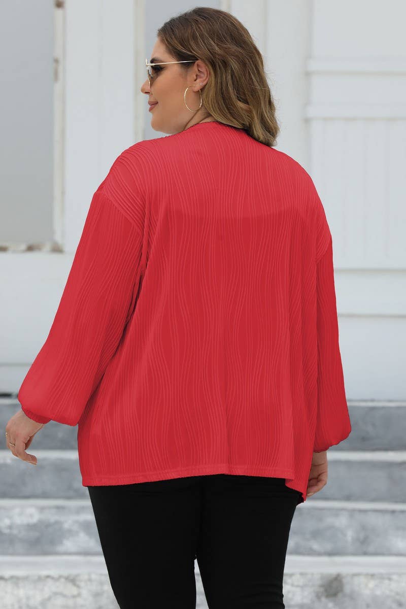 CWOSWL1581_PLUS Size Open Front Long Sleeve Cardigan Top