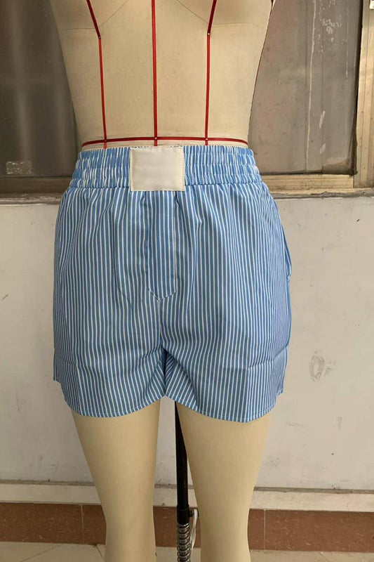 CWBSP0425_ELASTIC WAIST CASUAL STRIPED SHORTS