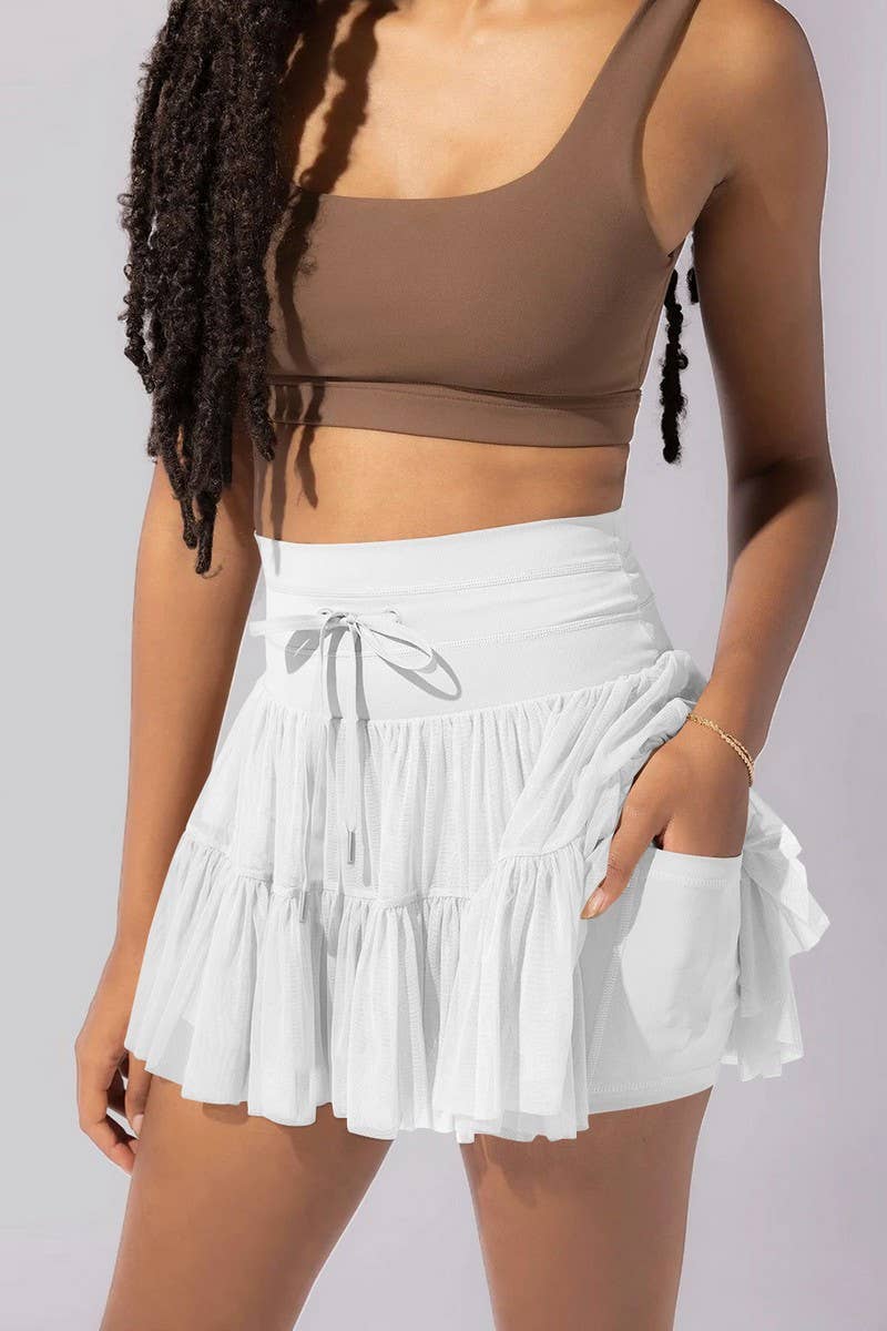 WOMEN'S HIGH WAIST LACE-UP PLEATED SKIRT