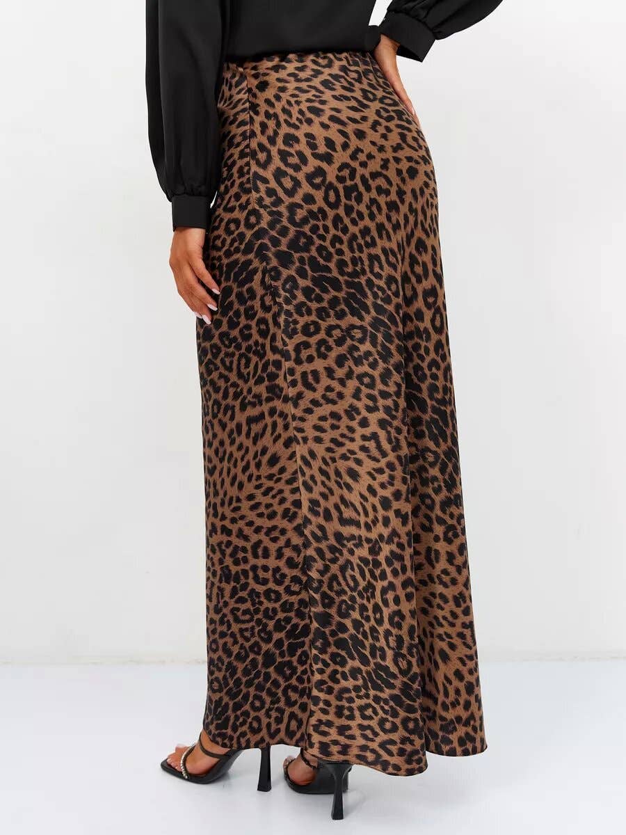 SEXY SATIN LEOPARD PRINT HIGH-WAISTED SKIRT