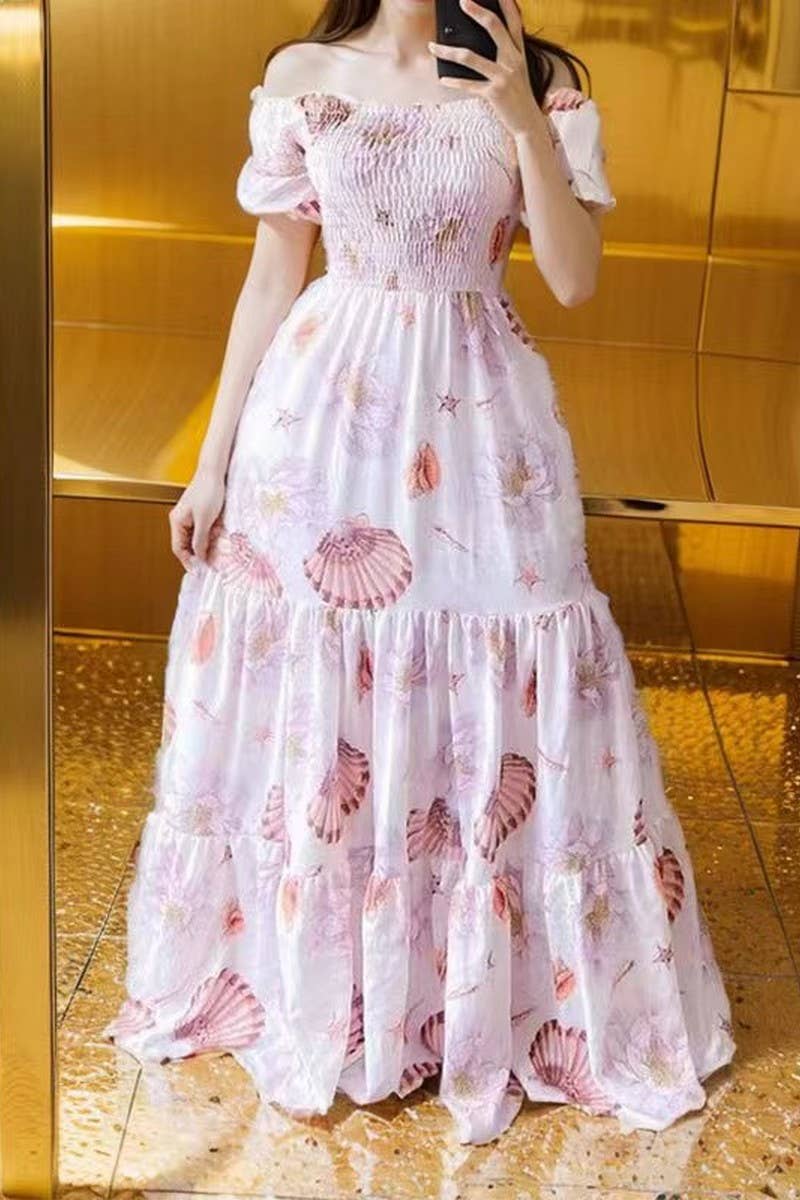 CWDMD5399_OFF SHOULDER RUFFLE FLORAL PRINT MAXI DRESS