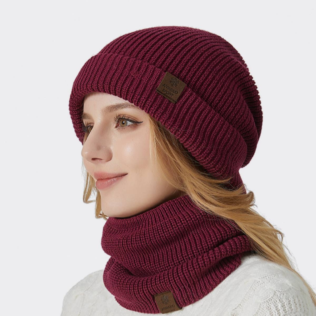 CWAH2207_WINTER THICKENED WOOLEN HAT BIB TWO-PIECE SET