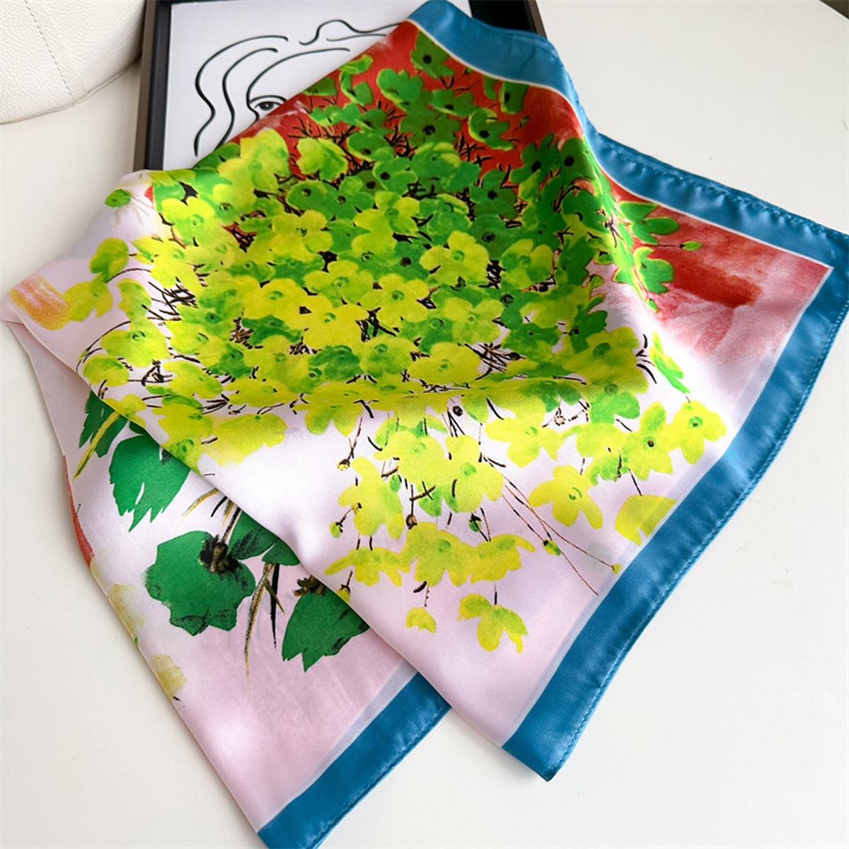 Lily Print Satin Square Scarf for Summer Sun