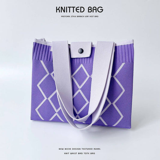 LINEAR DIAMOND KNITTED SHOULDER BAG HANDBAG_CWAB1521