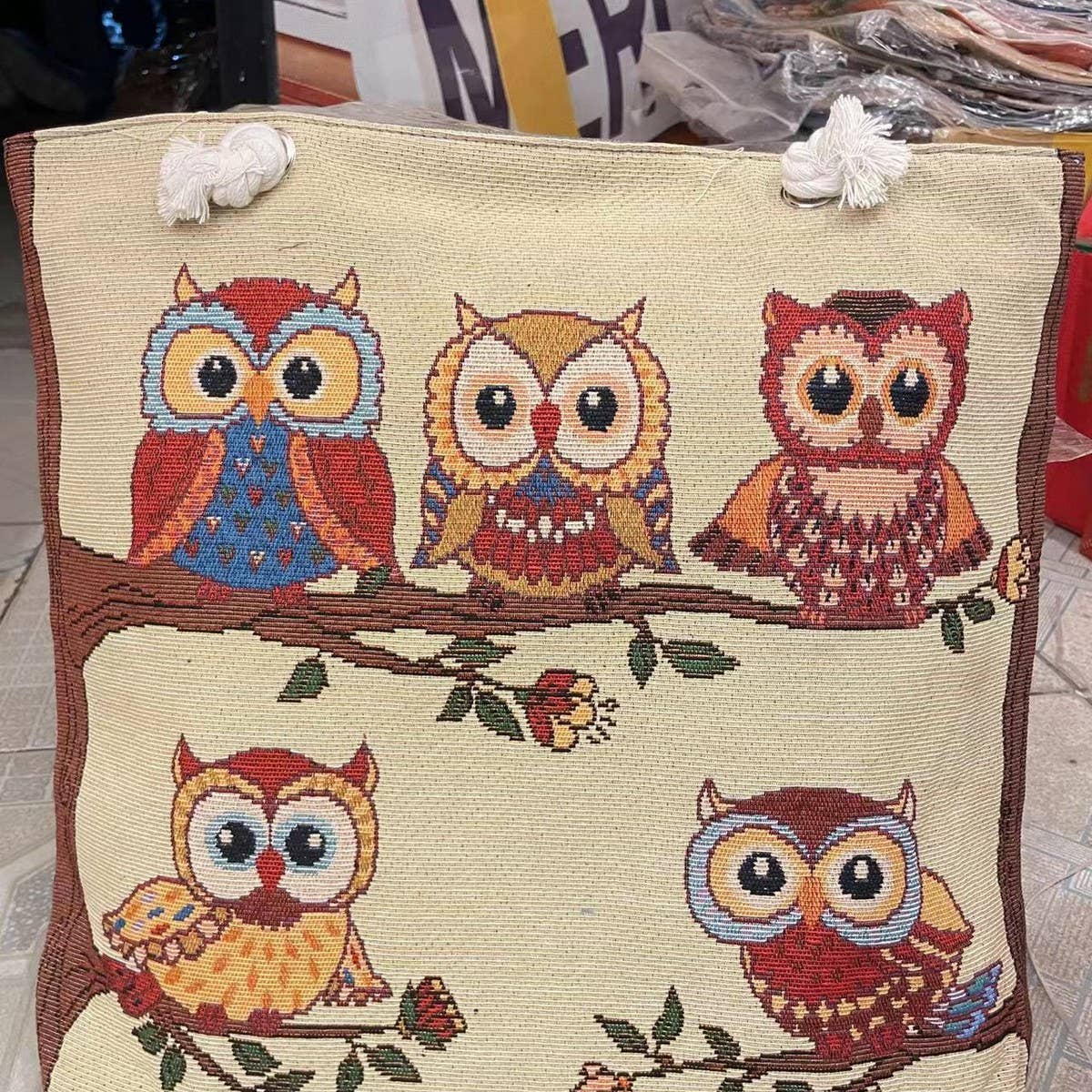 VINTAGE ANIMAL EMBROIDERED CANVAS TOTE BAG_CWAB1679