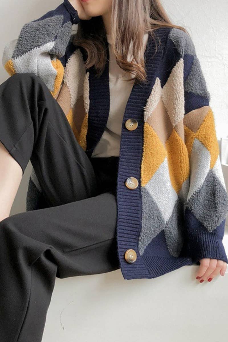 CWOCAL2179_KNITTED DIAMOND BUTTON LONG SLEEVE CARDIGAN