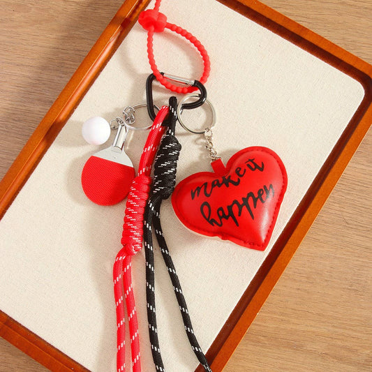 Vintage Heart & Mini Ping Pong Ball Keychain