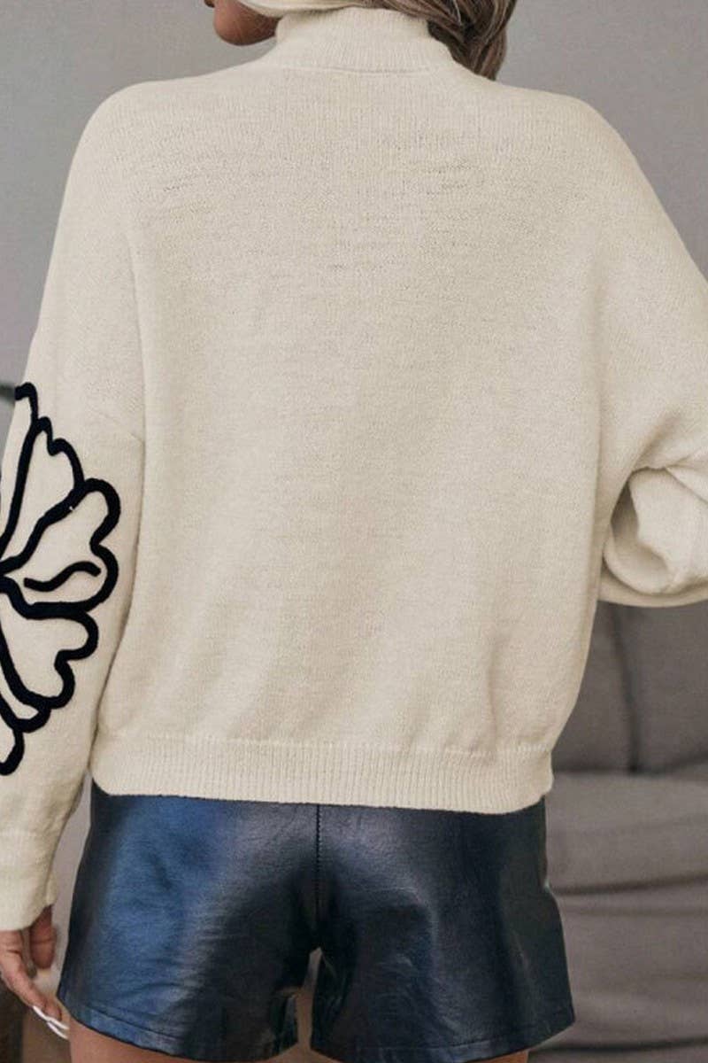 CWOSWL07303_EMBROIDERED 3D FLORAL HIGH NECK KNIT SWEATER