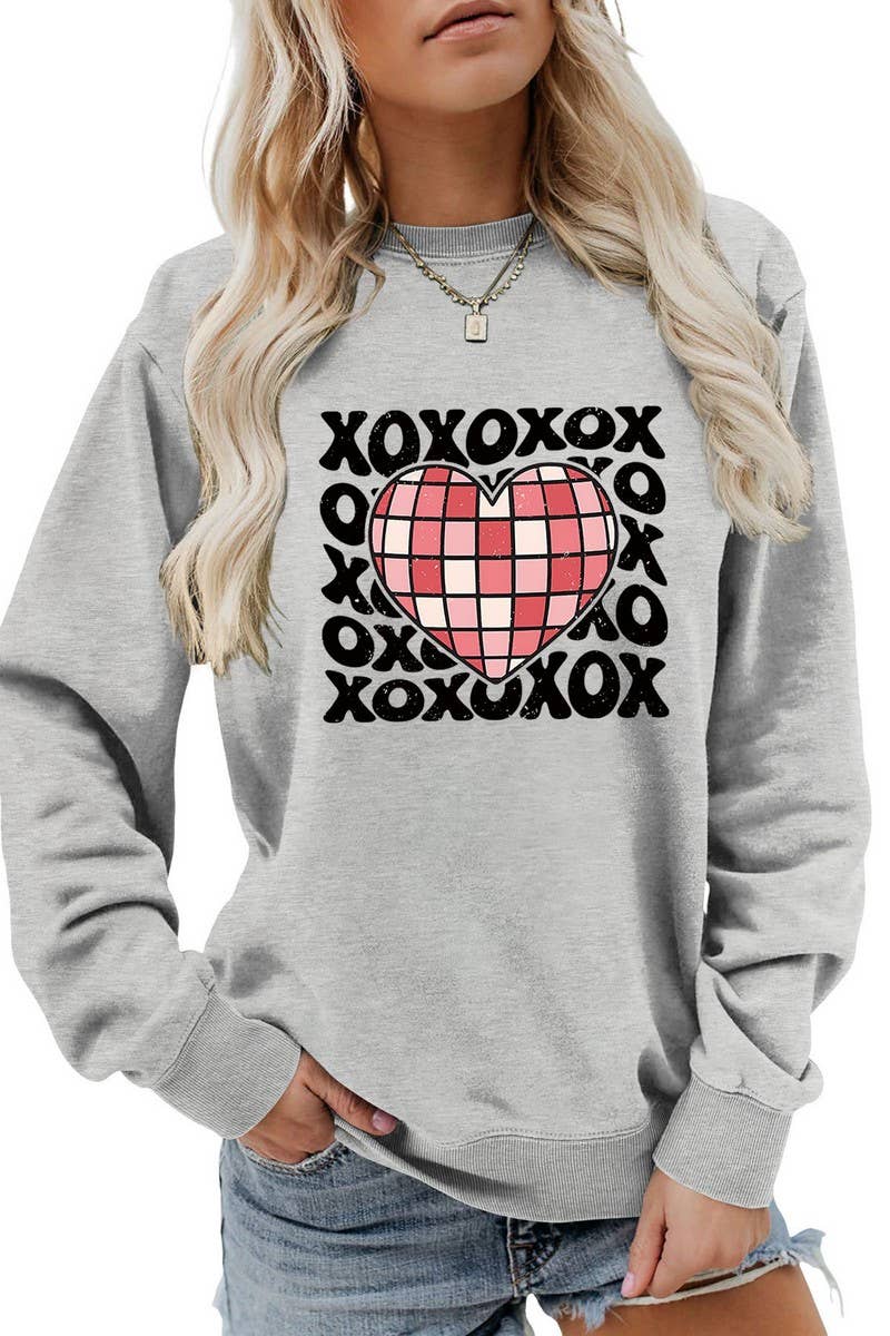 VALENTINE DAY XO PLAID HEART PRINT SWEATSHIRT_CWTSTL0981