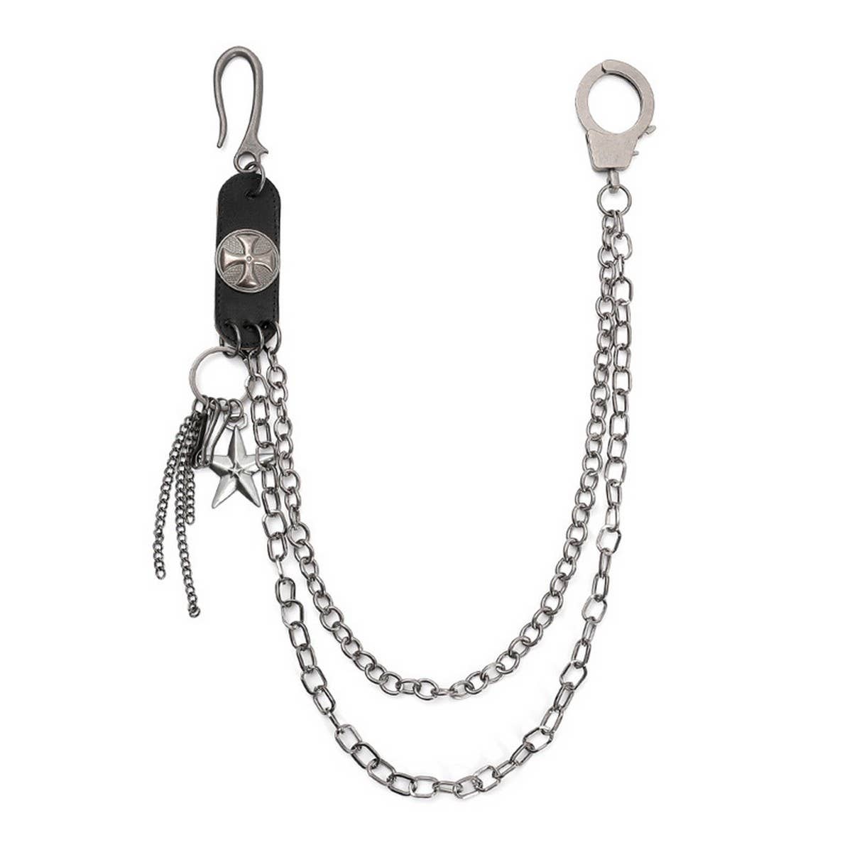 TRENDY RETRO LEATHER STITCHING JEANS CHAIN