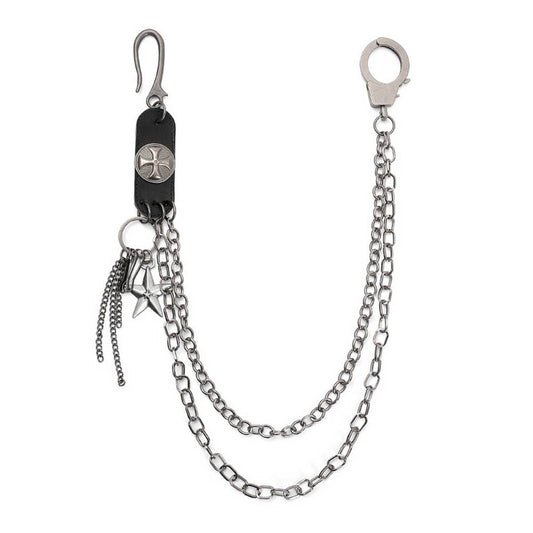 TRENDY RETRO LEATHER STITCHING JEANS CHAIN