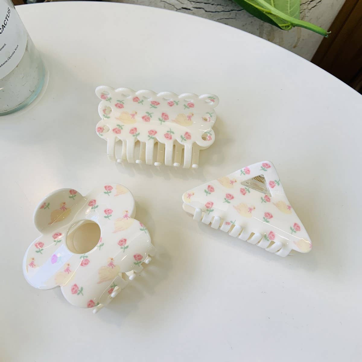 CWAHA1536_FLORAL BOW FLOWER TRIANGLE HAIR CLAW CLIP