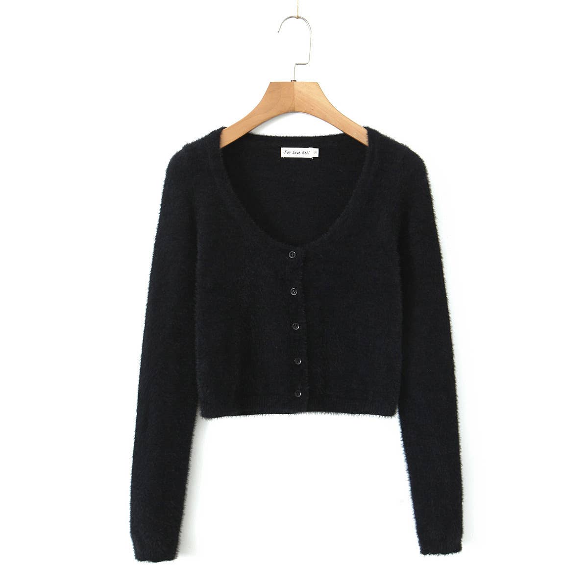SINGLE BREASTED ROUND NECK MOHAIR KNIT CARDIGAN