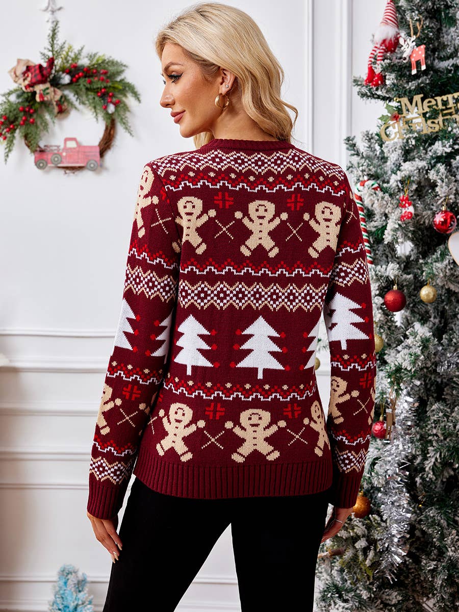 Gingerbread Man Jacquard Sweater For Christmas
