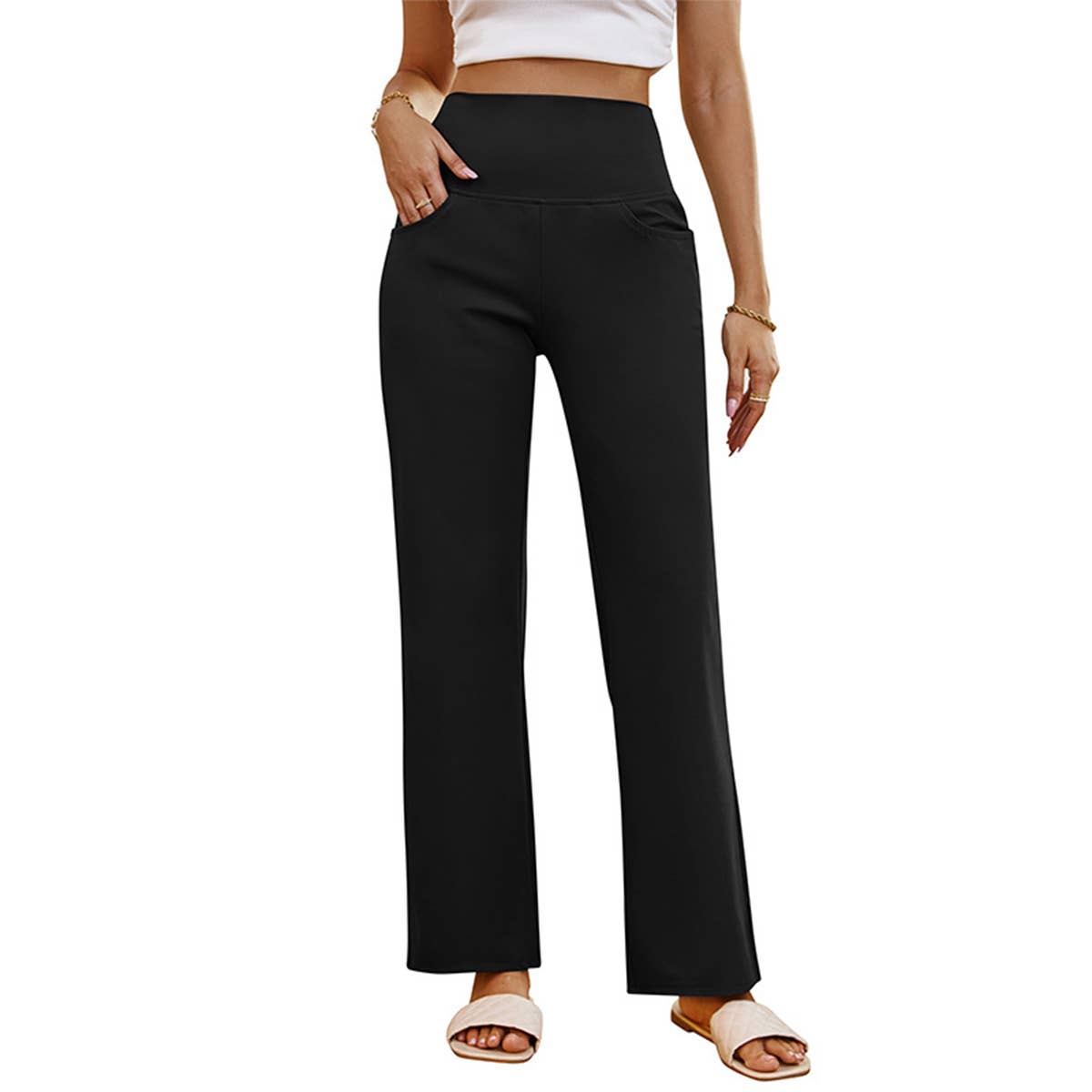 High-waist straight leg athleisure yoga pants