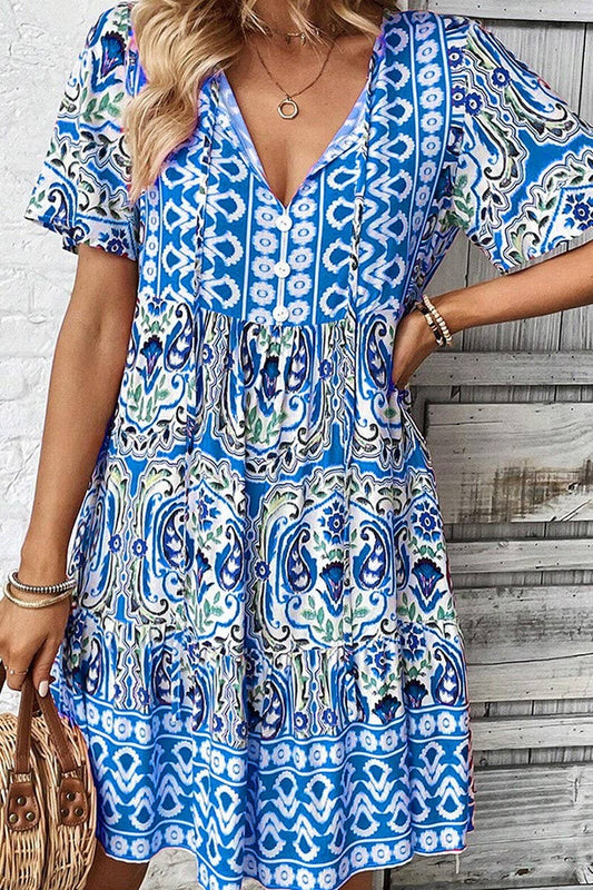 CWDSD7517_SUMMER V-NECK STYLISH BOHEMIAN PRINT DRESS