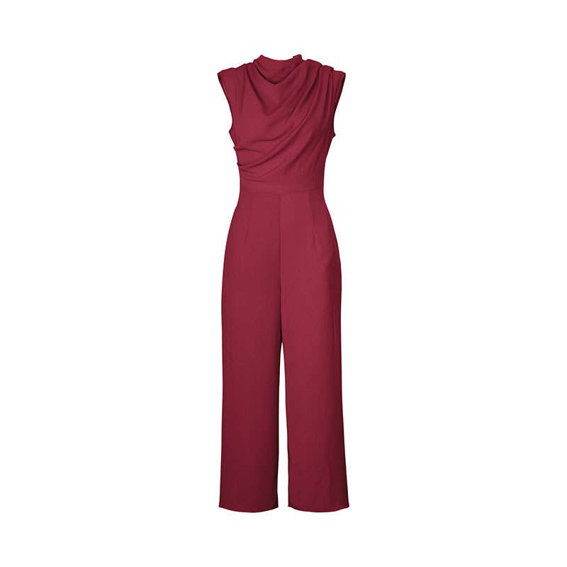SOLID COLOR SWING NECK JUMPSUIT WITH SLEEVES