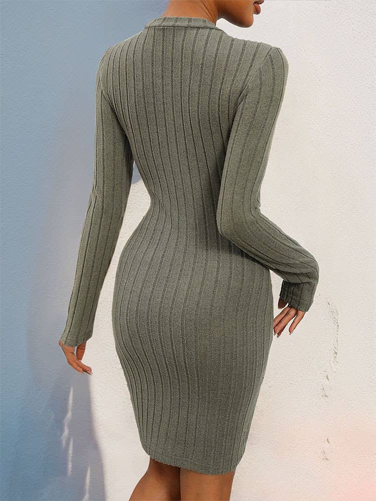 Knitted ruff pit bar solid color simple dress