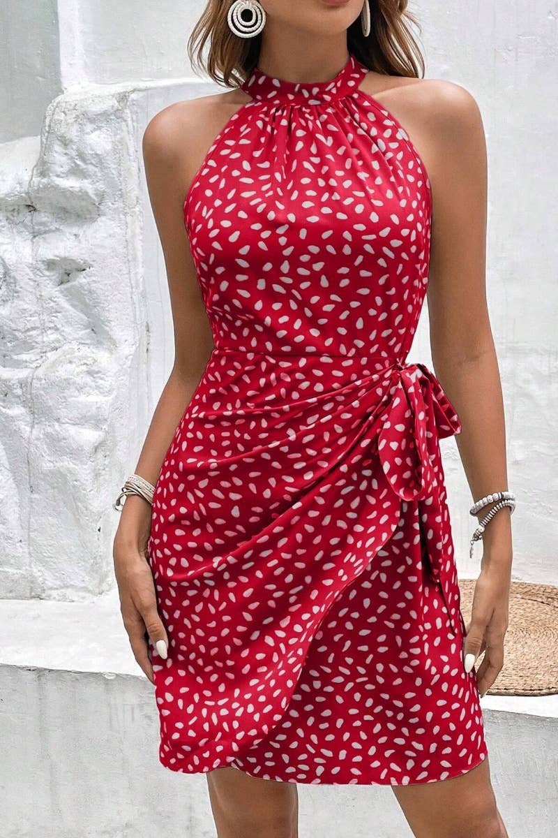 CWDSD4863_SUMMER HALTER SLEEVELESS FLORAL DRESS SHORT