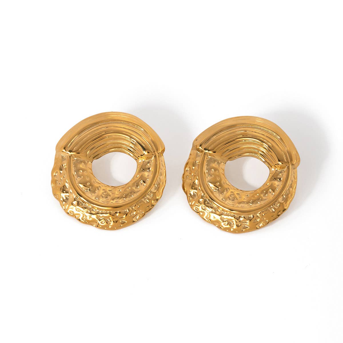 NEW STYLE PLEATED HAMMERED ROUND HOLLOW EARRINGS_CWAHA0893