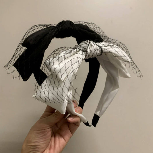 RETRO FISHNET DOUBLE LAYER BIG BOW HEADBAND_CWAHA2563