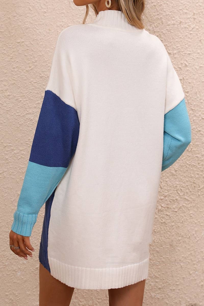 CWDSD6486_COLOR-MATCHING LONG-SLEEVED SWEATER DRESS