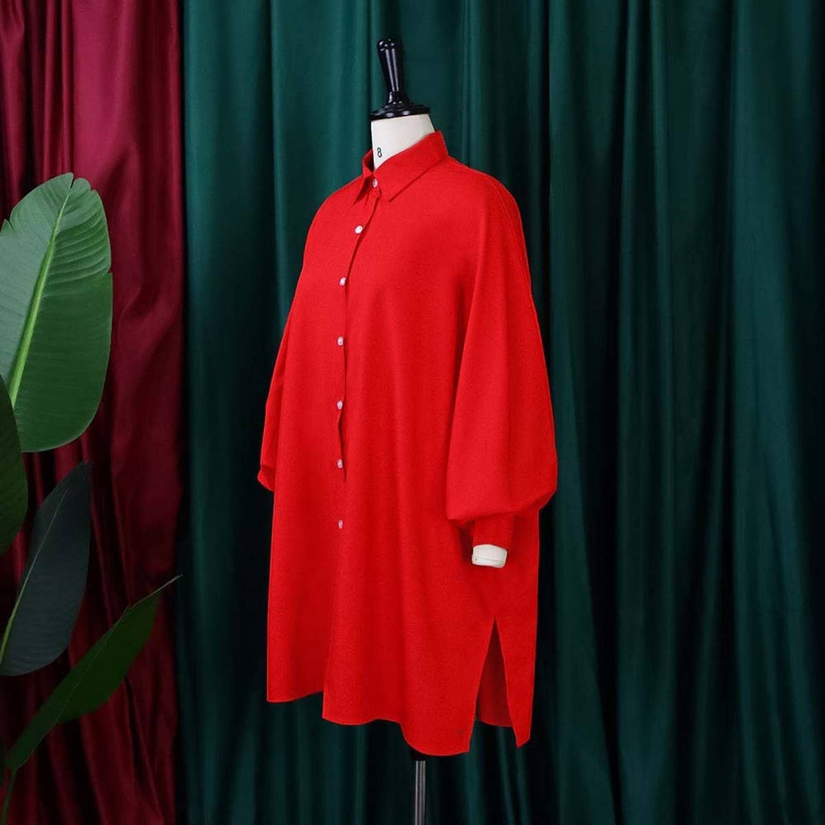 LOOSE LAPEL SOLID COLOR OVERSIZED SHIRT DRESS