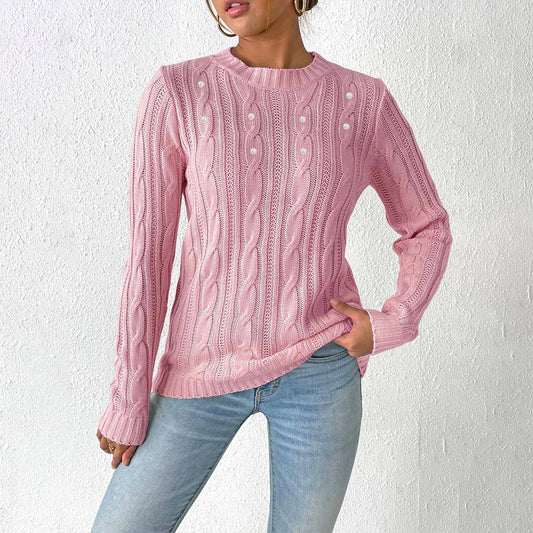 Simple base pearl studded beaded woven sweater