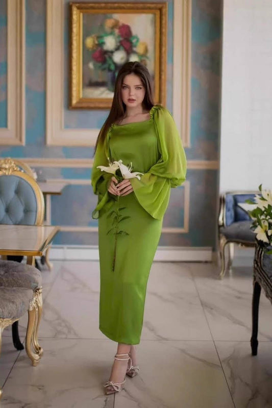 CWDMD01219_FOREST-STYLE FLOWING LONG-SLEEVED CHIFFON DRESS