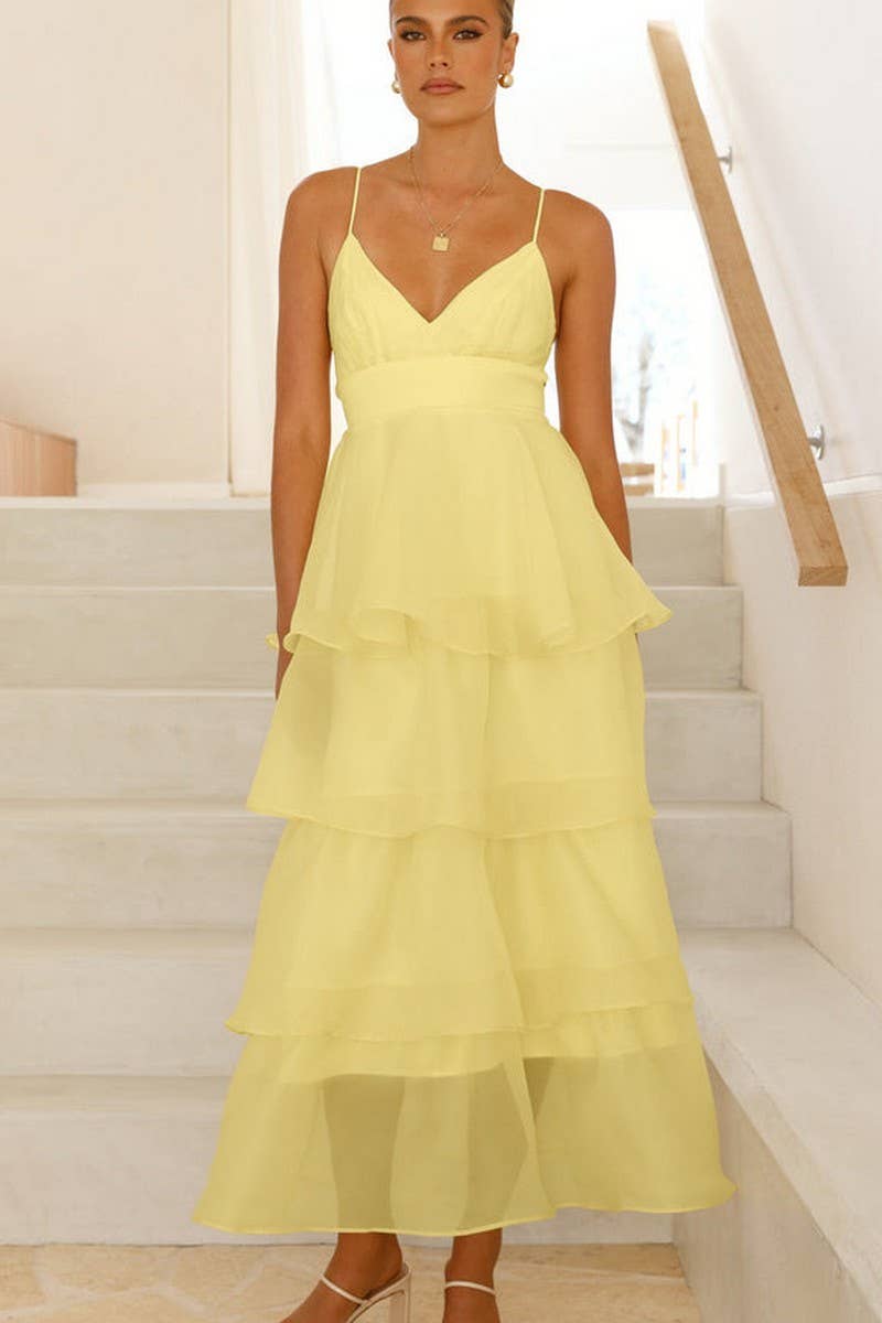 CWDHL1070_BACKLESS SUSPENDER PLEATED DRESS SLIM FIT DRESS